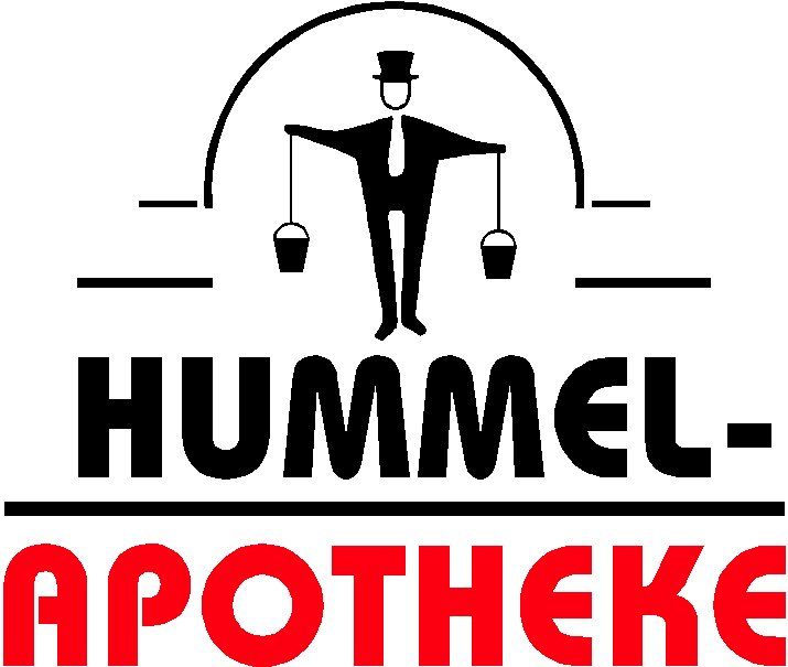 Das Logo der Hummel-Apotheke zeigt einen Mann, der zwei Eimer hält.