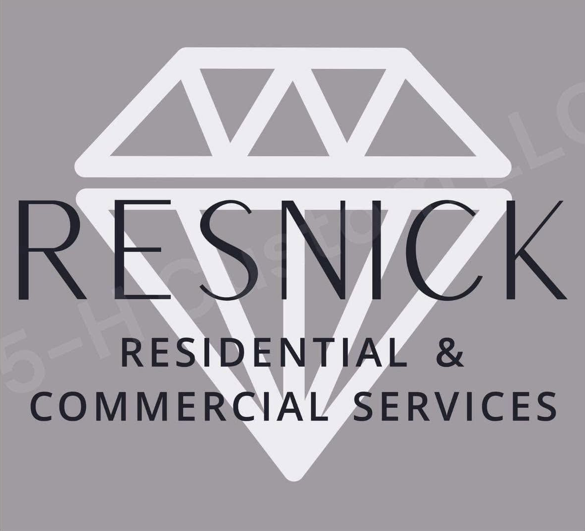 Resnick Residential & Commercial Services logo with white diamond icon on gray background