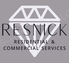 Resnick Residential & Commercial Services logo with white diamond icon on gray background
