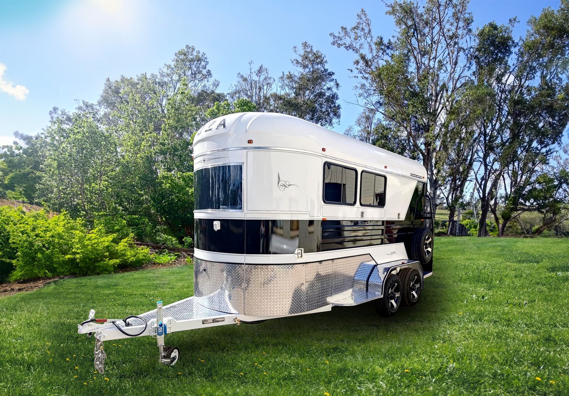 Horse Trailer on Green Grass with Trees in The Background — Sparky's 4x4 In Taminda, NSW