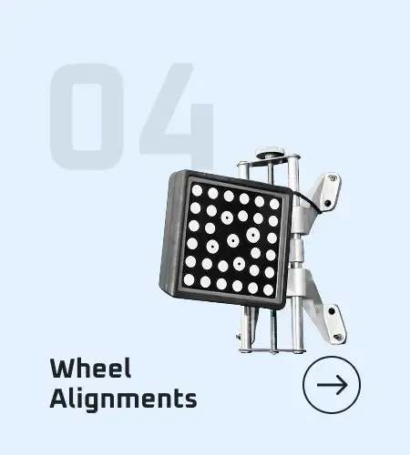 Wheel alignment equipment on a light blue background, with the number