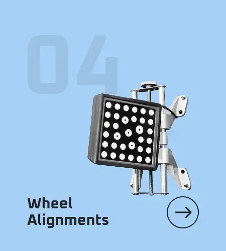 Wheel alignment equipment on a light blue background, with the number