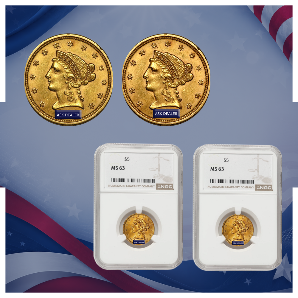 Two gold coins are sitting on top of each other in a display case.