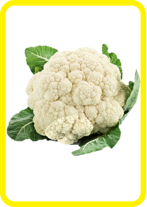 Cavolfiore intero con foglie verdi su sfondo bianco