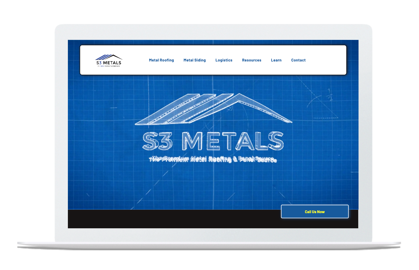 Laptop displaying the S3 Metals website on a blue blueprint-style background