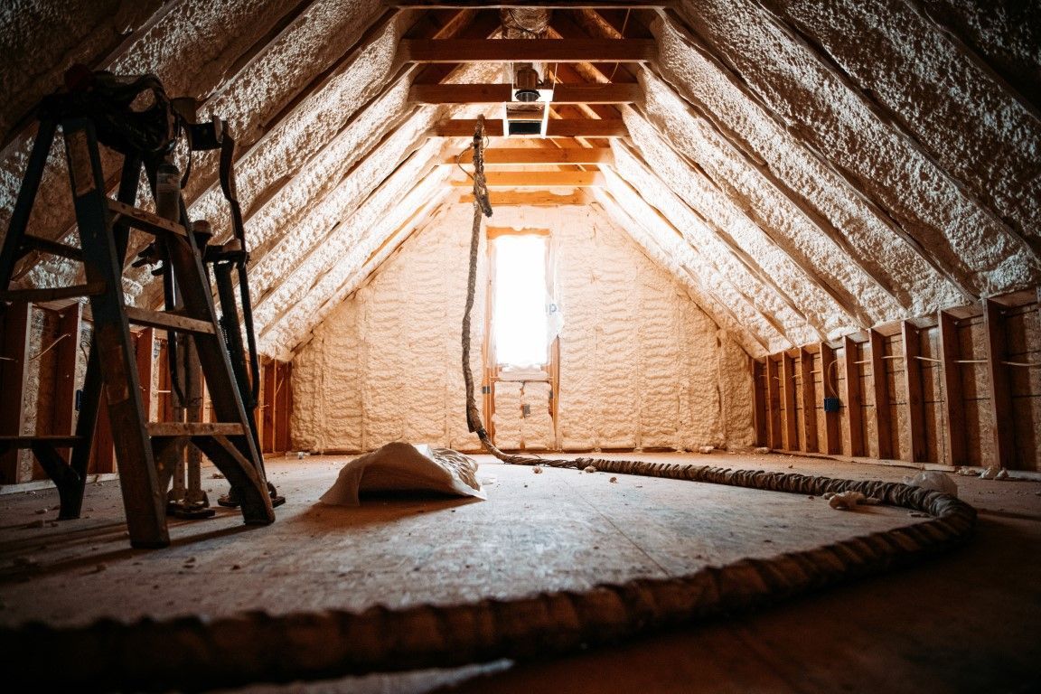 Spray foam insulation installed in a home attic