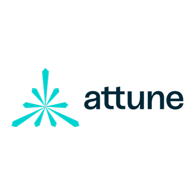 Attune logo with a teal starburst icon and dark blue wordmark