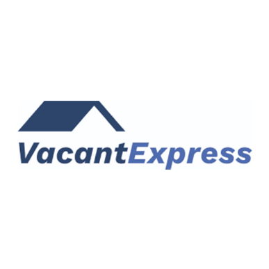 VacantExpress logo with navy roof icon and blue text on white background