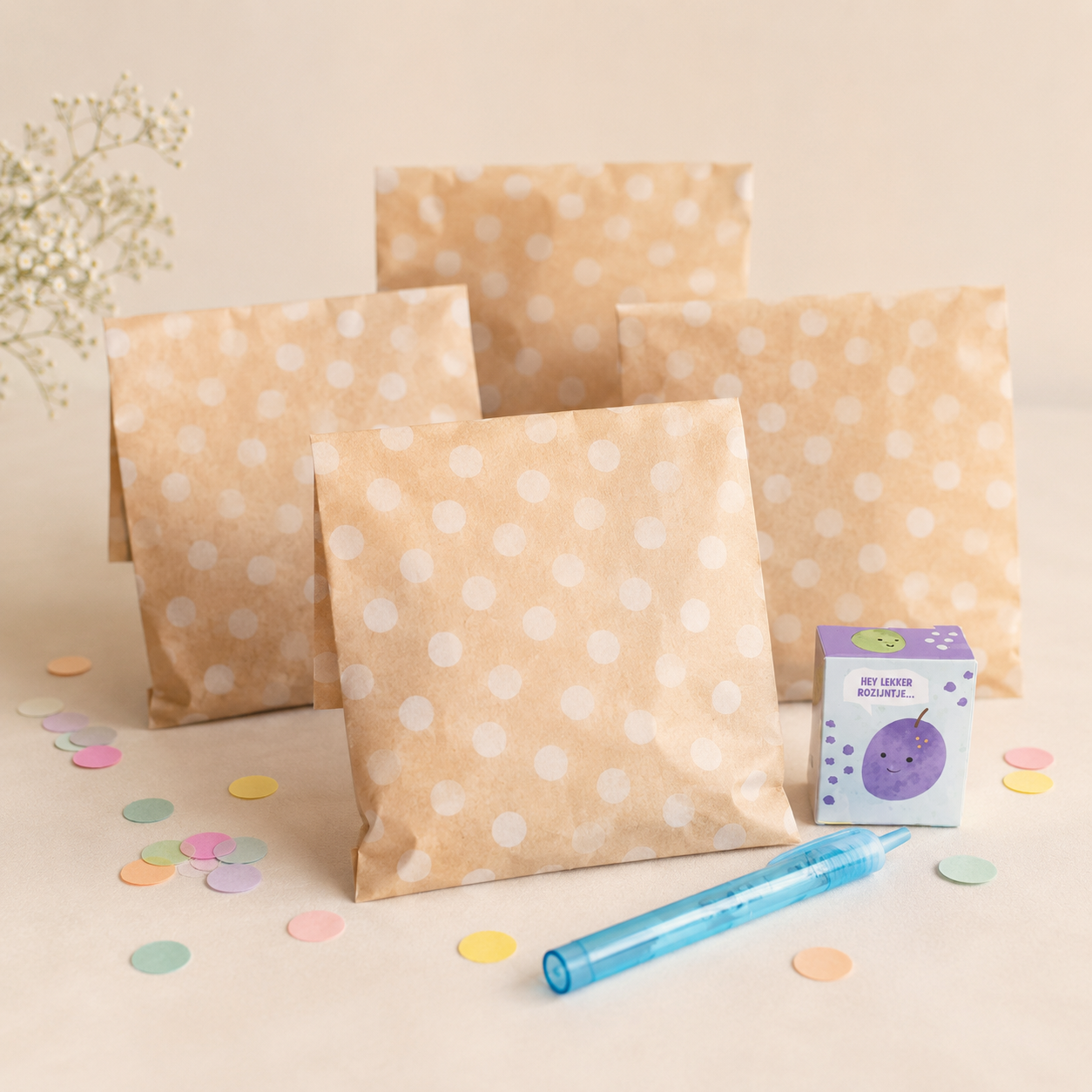 Smiley bellenblaas traktatie met rozijntjes – set van 5 stuks
