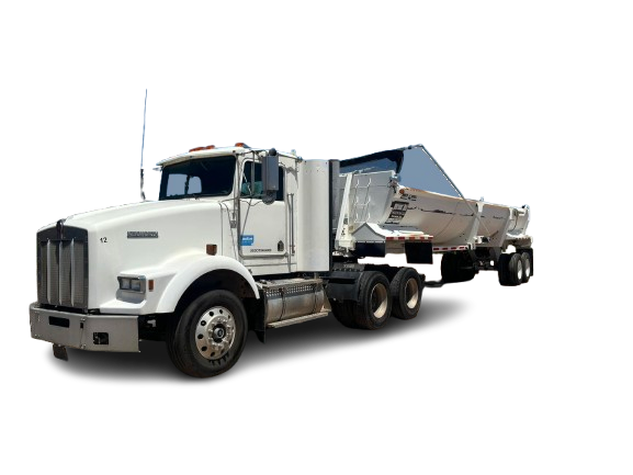 Orange tow truck with a raised boom and hook, shown on a white background
