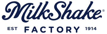 Dark blue logo for MilkShake Factory, including the text