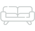 White outline of a two-seater couch with short legs. | Deville Automotive