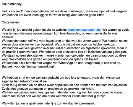 Bericht van een ouder