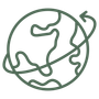 A line drawing of a globe with an arrow pointing to it.