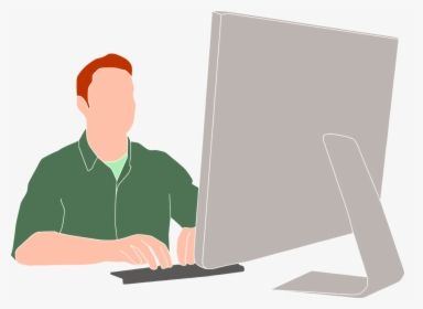 Een man zit voor een computer en typt op een toetsenbord.