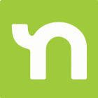 Wit "n"-logo met een gebogen bovenkant op een groene achtergrond.