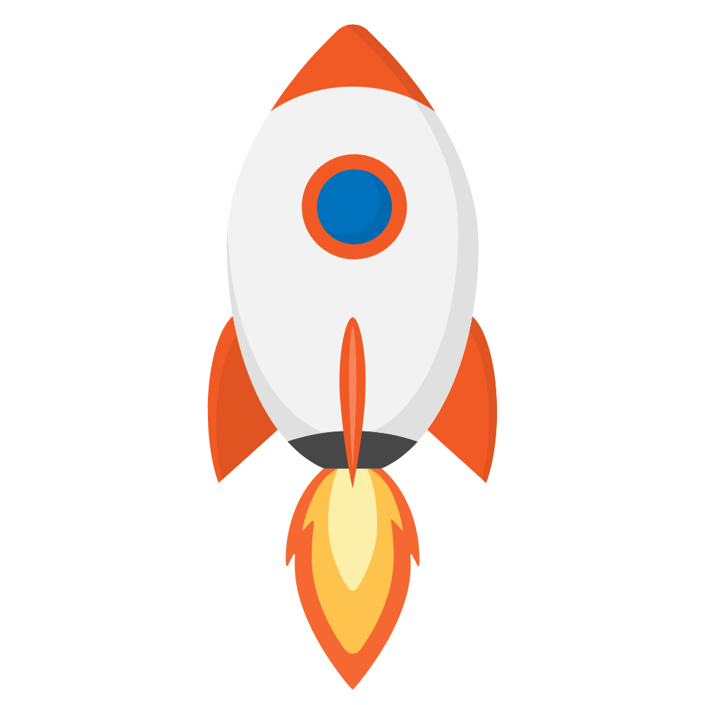A rocket is flying through the air with flames coming out of it.