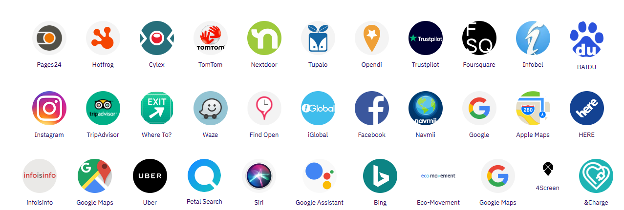 App-pictogrammen op een witte achtergrond, met apps voor sociale media, communicatie en navigatie.