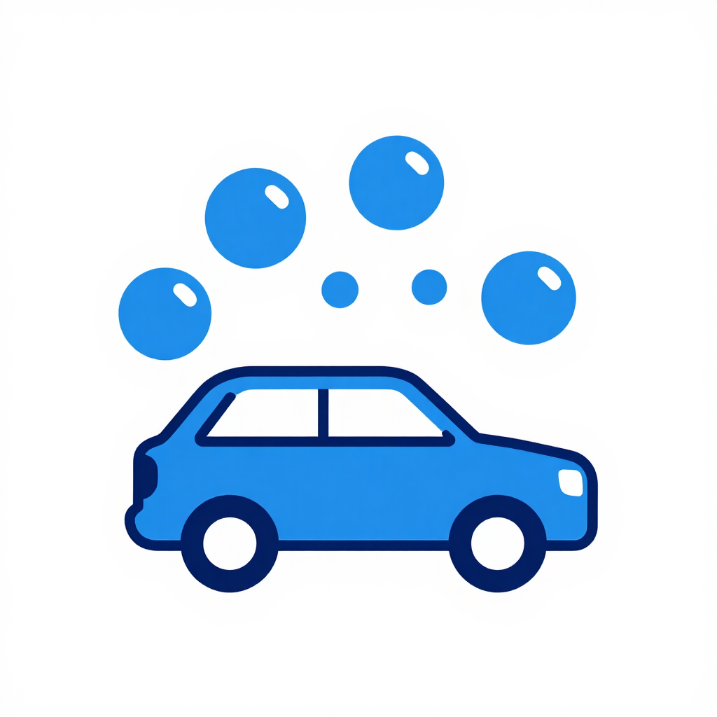 Coche azul con burbujas encima, que sugiere que se está lavando o limpiando un coche