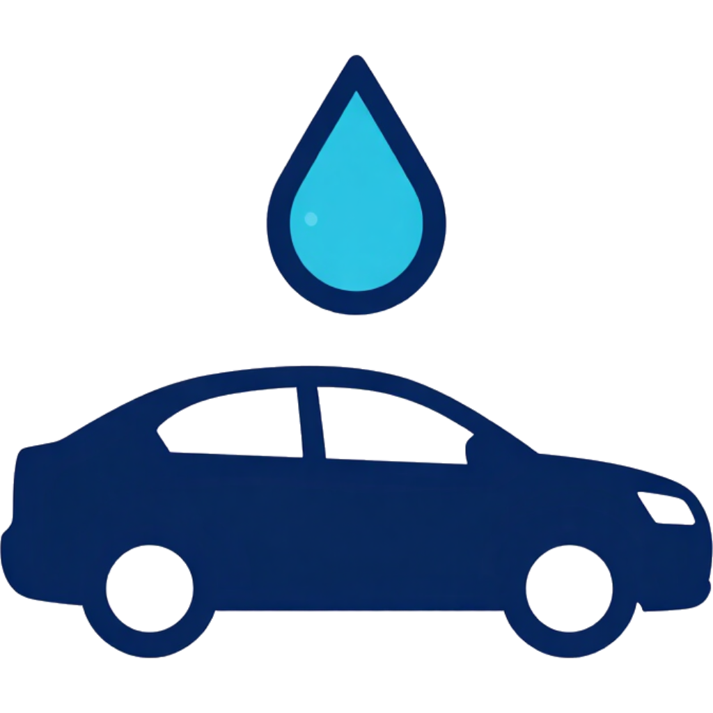 Icono de coche azul con una gota de agua encima
