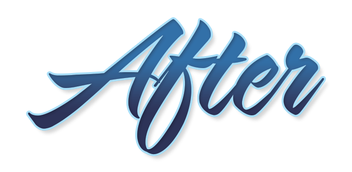 Stylized blue cursive word “After” with a shadow effect on a white background