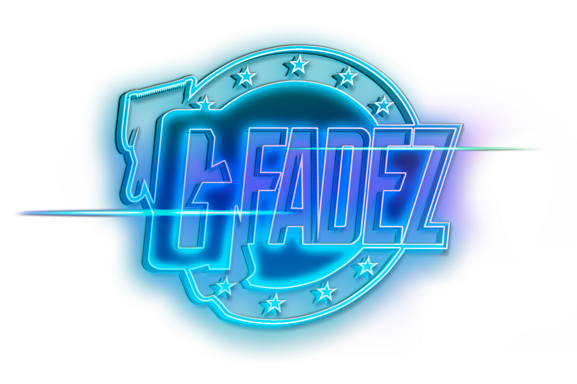 Blue “G-FADEZ” logo with a glowing circular star emblem and horizontal streaks