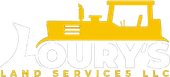 Yellow bulldozer silhouette above the name "Loury's Land Services LLC" in white text.