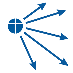 Blue circle with cross radiating arrows.