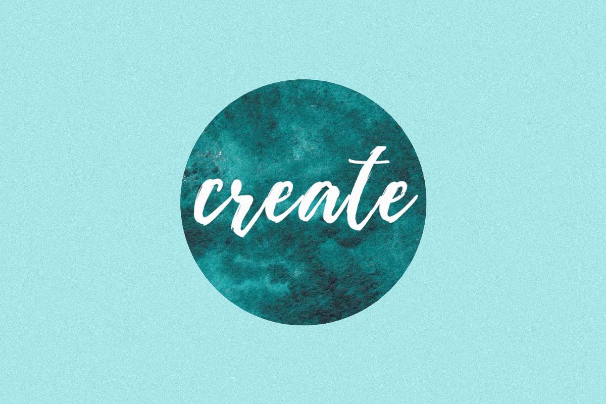Teal watercolor circle with the word