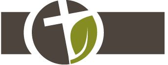 Logo with a cross, a leaf, and a circle, all in a brown and green color scheme.
