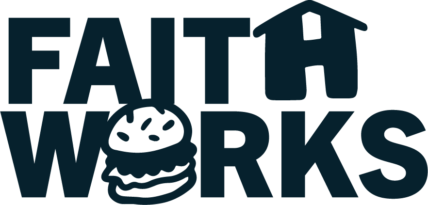 FAIT WORKS logo in dark navy, with a house roof and burger graphic in the wordmark