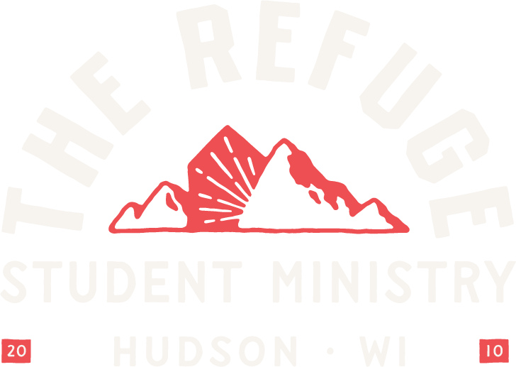 Logo for The Refuge Student Ministry in Hudson, WI, featuring mountains and the text
