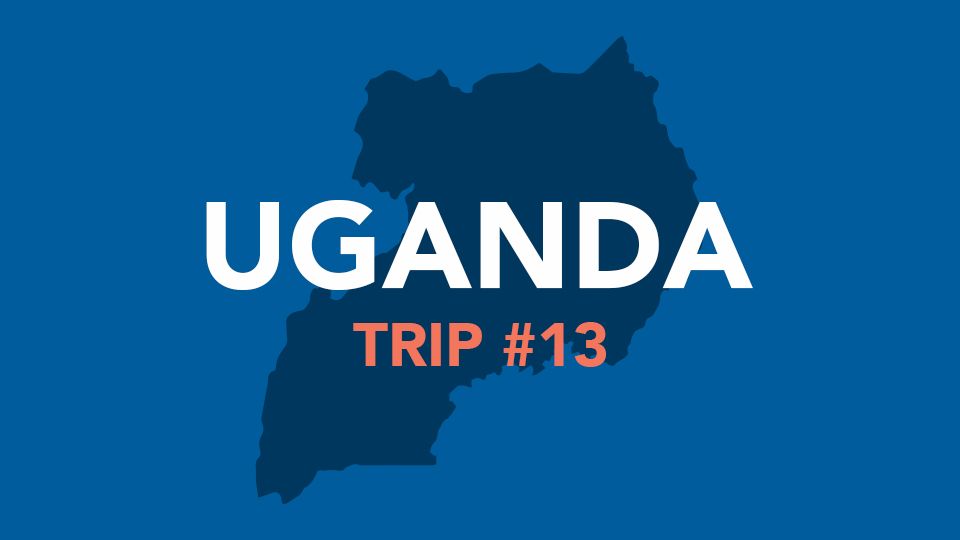 Uganda graphic with a map in dark blue, the word 