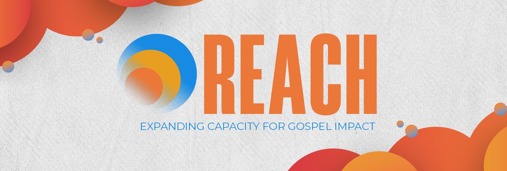 Logo for REACH with orange text and a blue, yellow, and orange circular graphic.