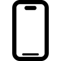 Simple black outline of a smartphone with a blank white screen and top and bottom speaker bars