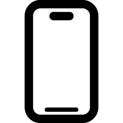 Simple black outline of a smartphone with a blank white screen and top and bottom speaker bars