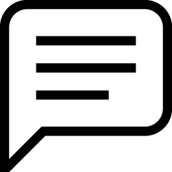 Black speech bubble icon with three horizontal lines on a white background