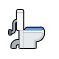A pixel art drawing of a toilet with a blue seat.