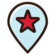 A map pin with a red star on it.