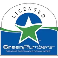 The logo for greenplumbers is a green star on a blue background.