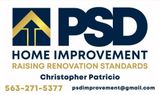 PSD Home Improvement logo. Dark blue and gold graphic with text: PSD, Home Improvement, Christopher Patricio, contact info.