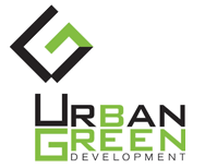 Logo for Urban Green Development: black and green geometric design with text 