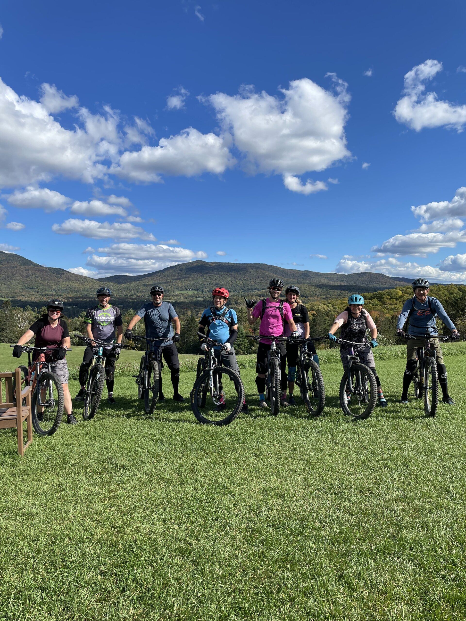 group of mountain bikers at a clinic