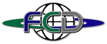 FCD logo with blue, green, and silver letters over a black globe and green-blue oval swoosh