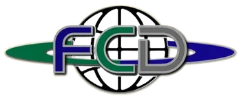 FCD logo with blue, green, and silver letters over a black globe and green-blue oval swoosh