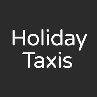 A black background with white text that says holiday taxis