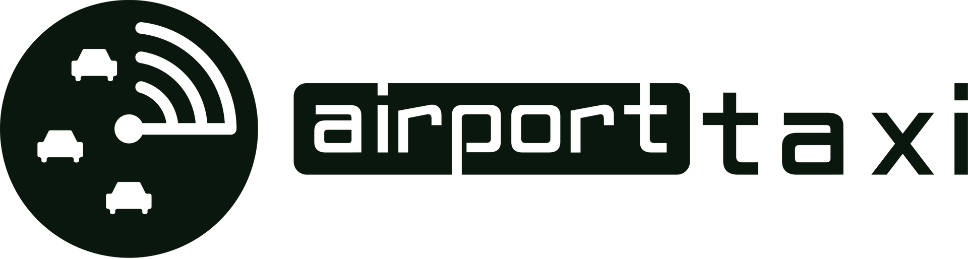 A black and white logo for airport taxi