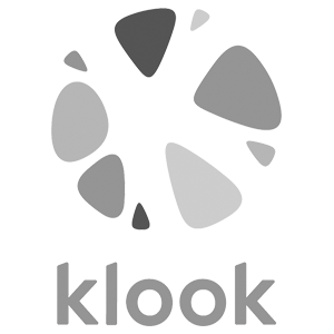A black and white logo for a company called klook