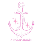 Pink anchor with rope figure and sparkles above “Anchor Maids” text