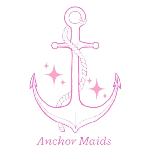 Pink anchor with rope figure and sparkles above “Anchor Maids” text